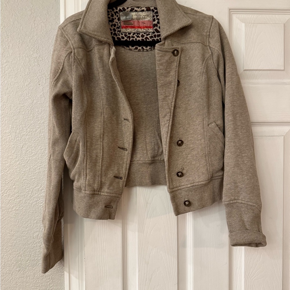 Free People Cream Bomber Jacket with Cropped Fit and Long Sleeves